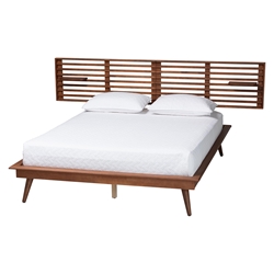 Baxton Studio Elvina Mid-Century Transitional Ash Walnut Wood Queen Size Platform Bed with Built-In Shelves